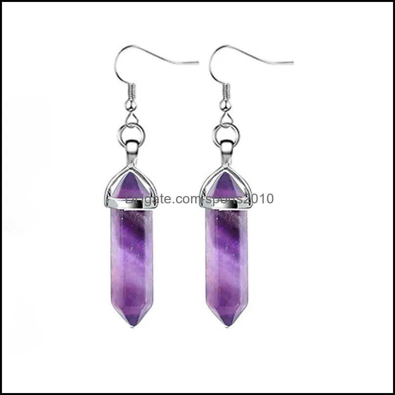 natural stone charms drop earrings bullet hexagonal lapis amethyst rose quartz crystal earring chakra pendulum jewelr sports2010