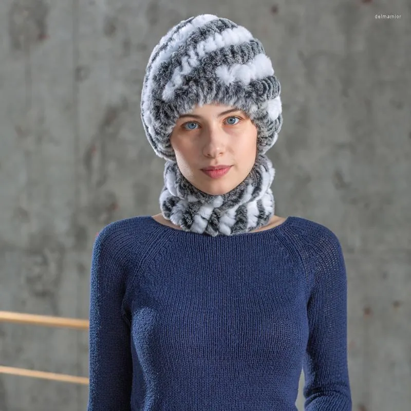 Beanie/Kafatası Kapakları Örme Beanie Hat Kürk Kürek Rex Sıcak Elastik Örgü Beanes Eşarp Rusya Sonbahar Kış Moda Delm22