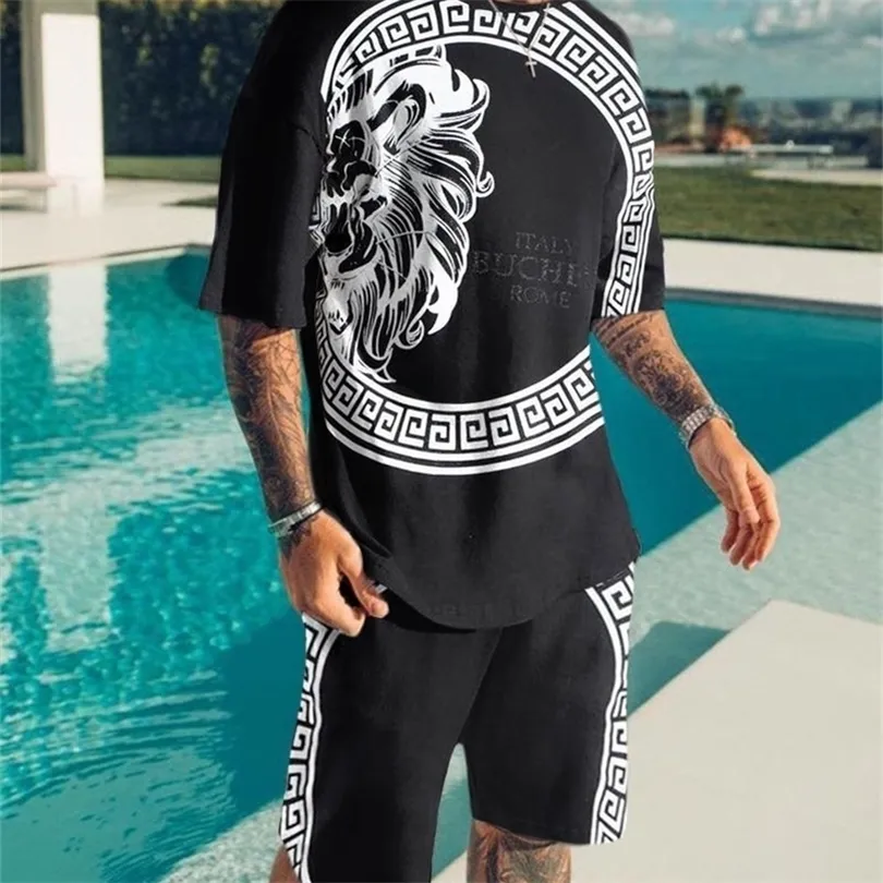 Summer Men s T shirt Male Casual Suit Simple Type Short Sleeve Shorts Oversized 3D Printing 2 piece Set 220621