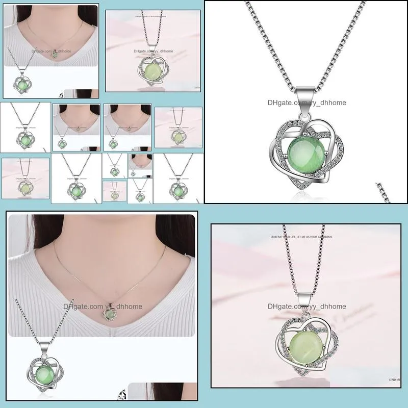 pendant necklaces yh-zl 925 sterling silver green zircon heart necklace for women shiny clavicle chain jewelry gift wholesale
