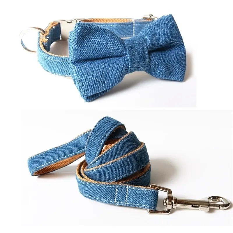 Jeans Papillon Collare per cani Cravatta al collo Guinzaglio personalizzato inciso con fibbia interamente in metallo Y200515