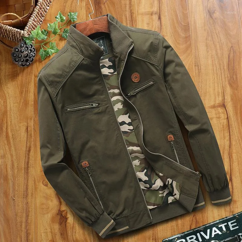 Men's Jackets Spring Autumn Cotton Men Jacket Middle-aged Man Dad Dress Stand Collar Outerwear Camouflage Long Sleeve Solid Coats Tops