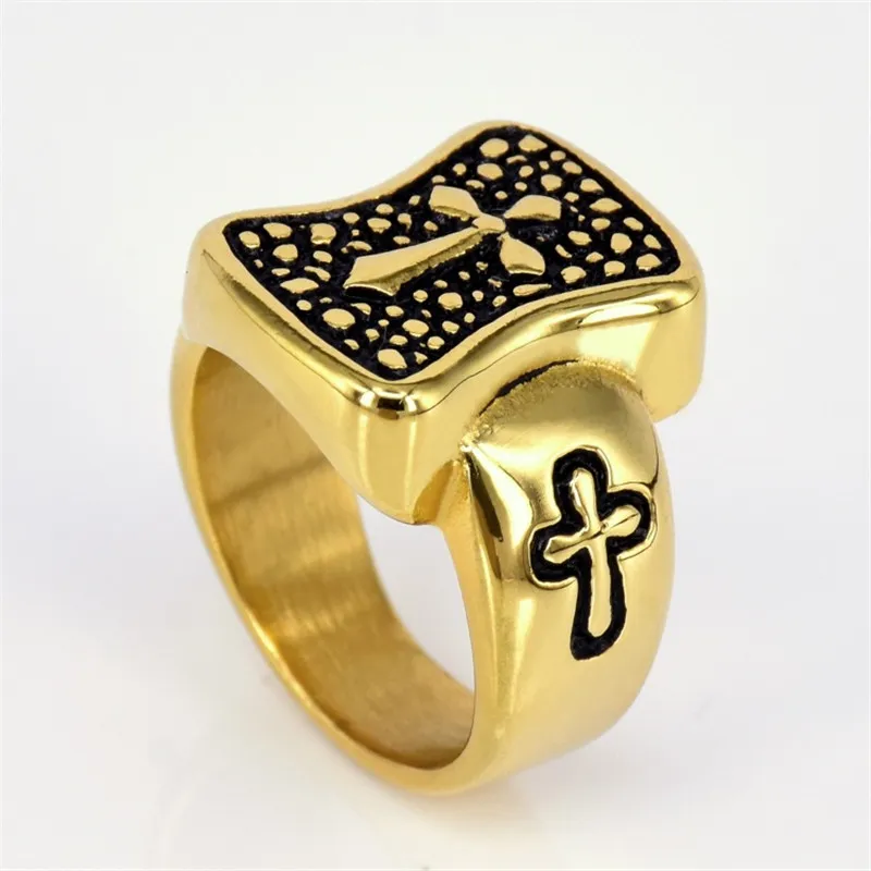 Unique design stainless steel ring golden antique men's honor soldiers knights templar regalia sword Shield Tombstone cross The rings gothic punk ring jewelry