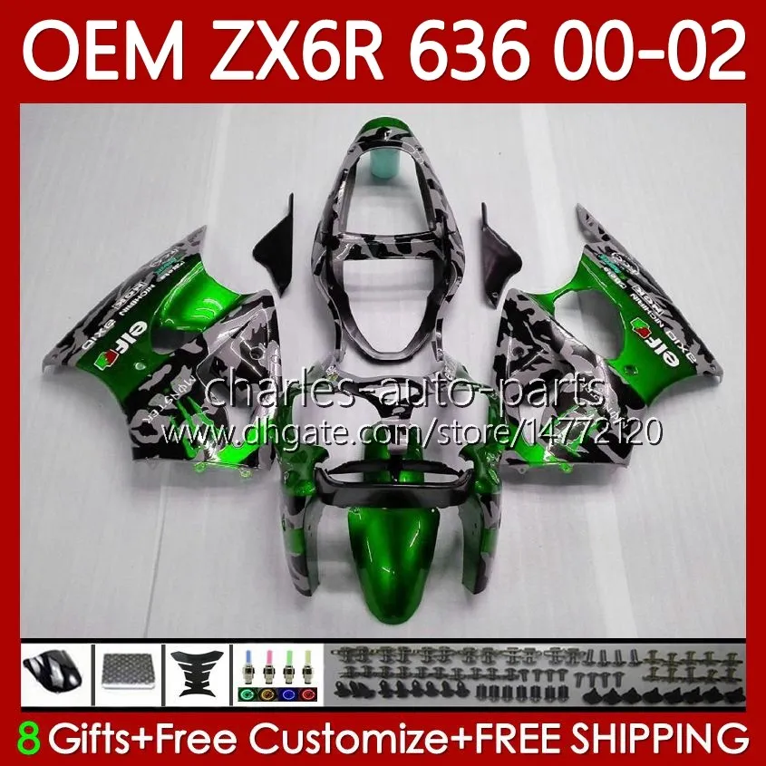 OEM Body for Kawasaki Ninja ZX 636 600CC ZX-600 ZX-6R ZX636 ZX6R 00 01 02 Green White New 37HC.144 ZX 600 CC 6R ZX 6R ZX600 CONLING ZX-636 2000 2001 2002 حقن العفن هدية