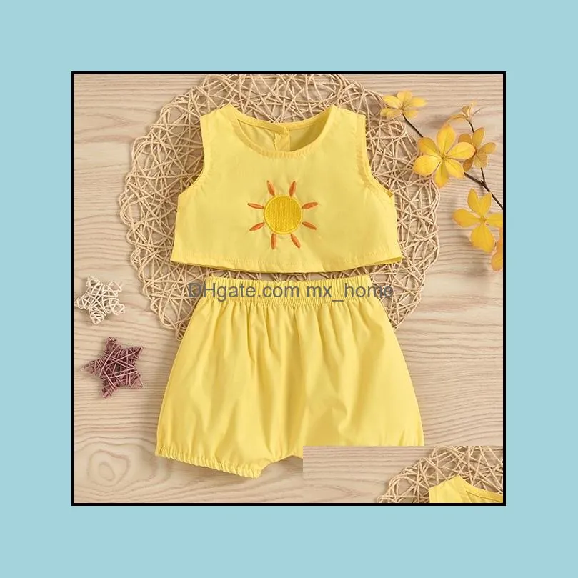 kids clothing sets girls outfits infant toddler rainbow sun flower sleeveless tops shorts 2pcs/set ins summer fashion boutique baby clothes