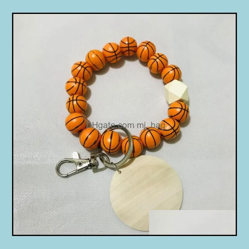 diy beaded bracelet keychain pendant party favor sports ball soccer baseball basketball wooden bead bracelet sn4475