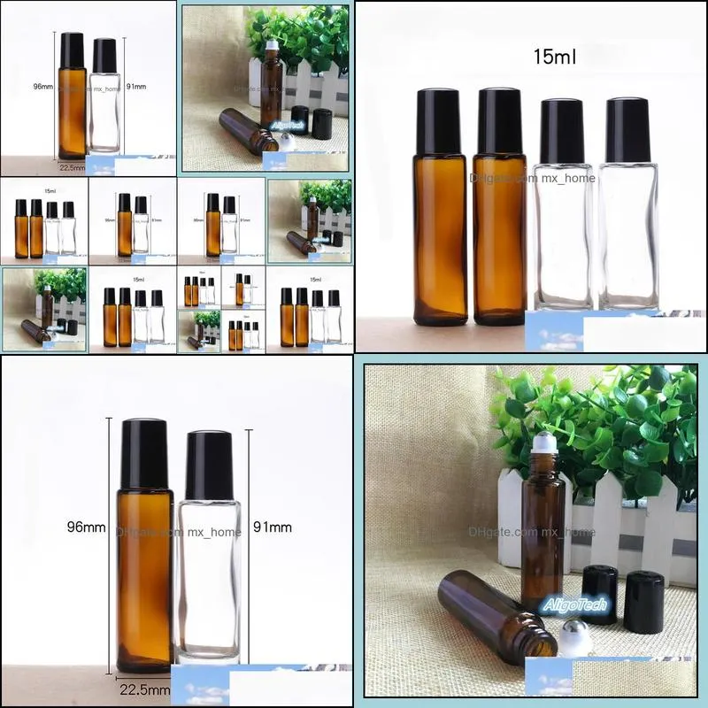 Hot Sale Amber Clear 15ml Roll On Roller Bottles For Essential Oils Roll-on Refillable Bottles 1/2OZ With Metal Roller Ball 600pcs/LOT