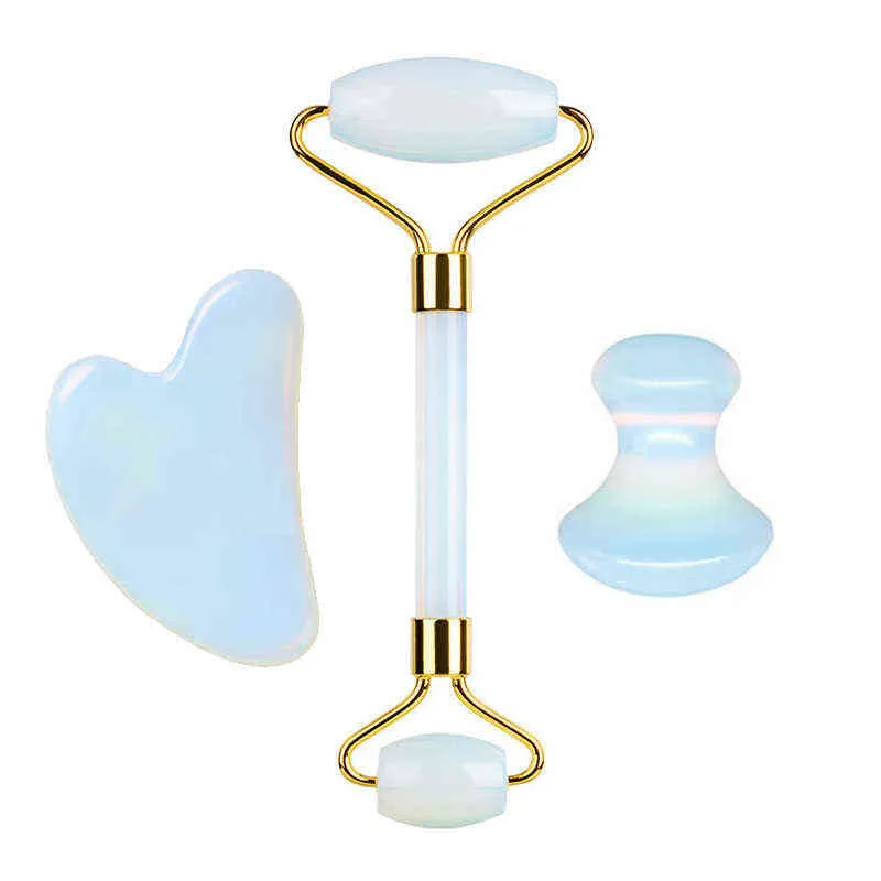 Натуральный опал на лицевой массажный ролик Gouache Set Set Stone Massager для лица Gua Sha Antifrinke Tools 220510