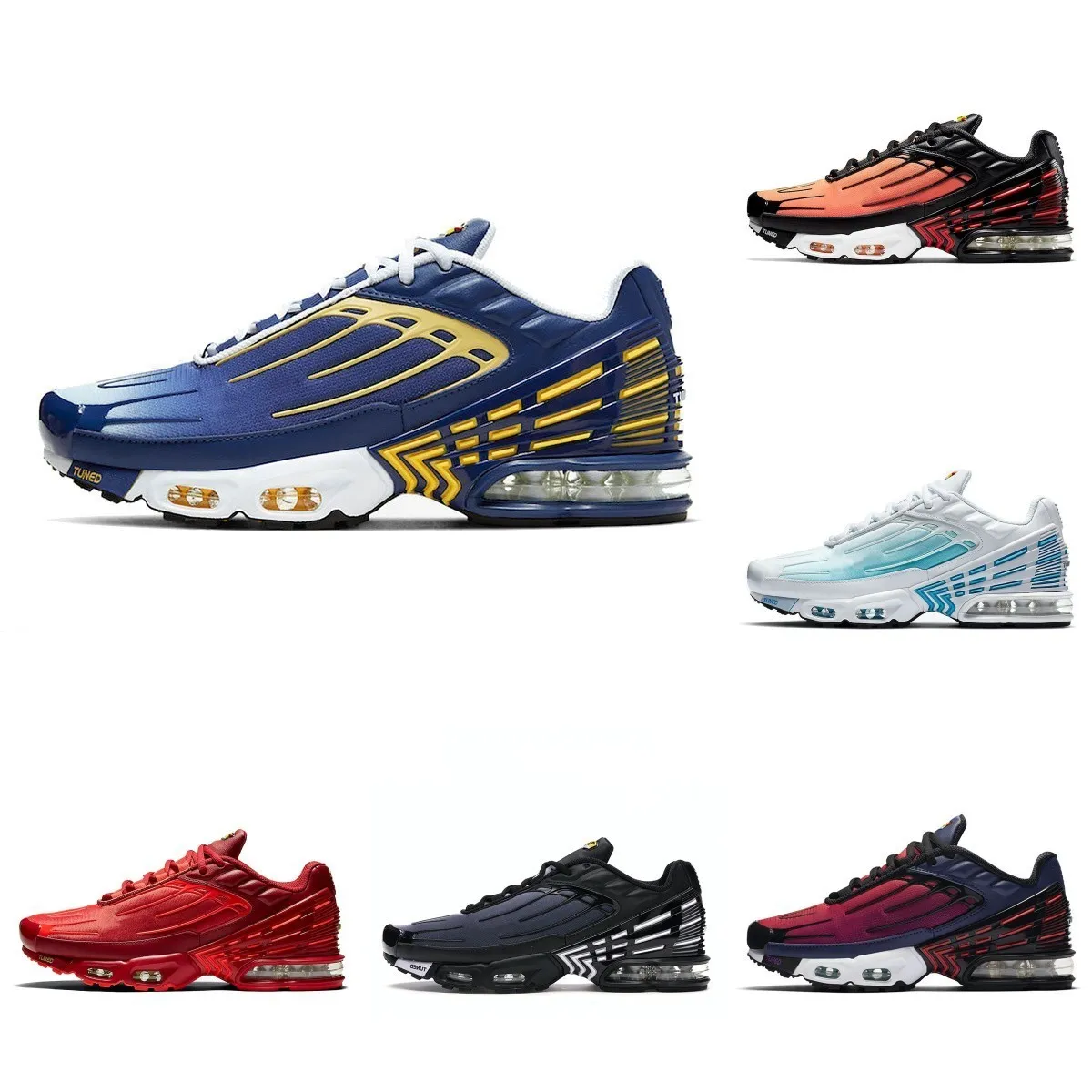 Top Quality Tn Plus 3 Tuned III Men Sports Shoes Deep Royal White Aquamarine Tns Requin Obsidian Hyper Violet Deep Parachute Ghost Green Triple Black Trainer Sneakers