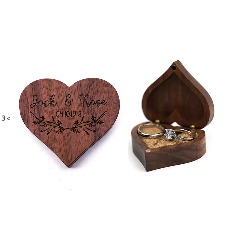 Holz Schmuck Aufbewahrungsboxen Blank DIY Gravur Hochzeit Retro Herzförmige Ring Box Kreative Geschenk Verpackung Liefert RRA13061