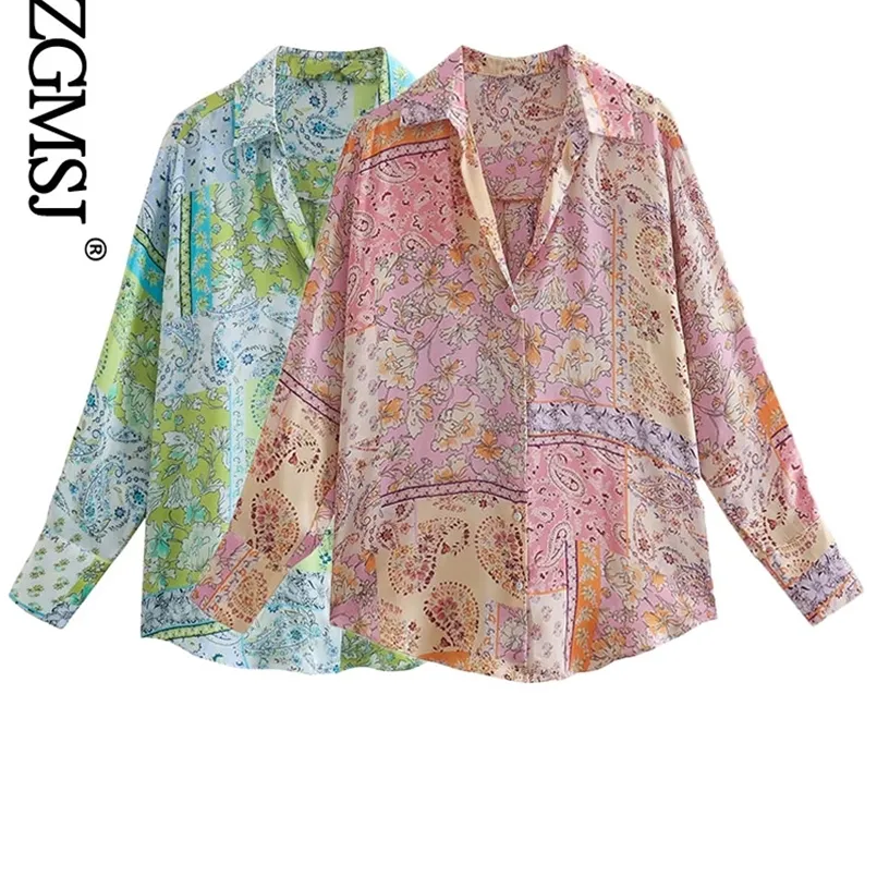 NLZGMSJ koszule Kobieta Vintage Floral Print Bluzka Kobiety Biuro Biuro Koszula Casualna koszula Chic Loose Blusas Tops 02 220725