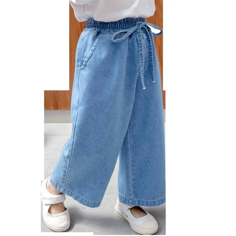 Bébé fille jeans avec arc jeans enfants fille enfant en bas âge enfant jambe large jeans vêtements de couleur unie pour les filles 210412