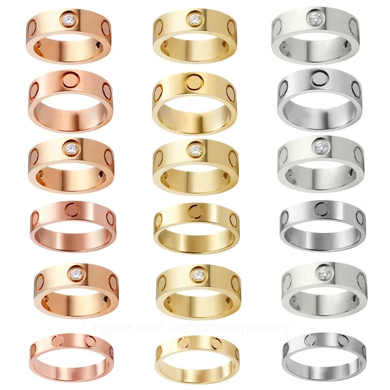 Fashion Diamond Designer Schmuck Selbstliebe Ringring Roségold Edelstahl 3 Diamanten Herren Verlobungsringe für Frauen Größe 10 Paar B4087500