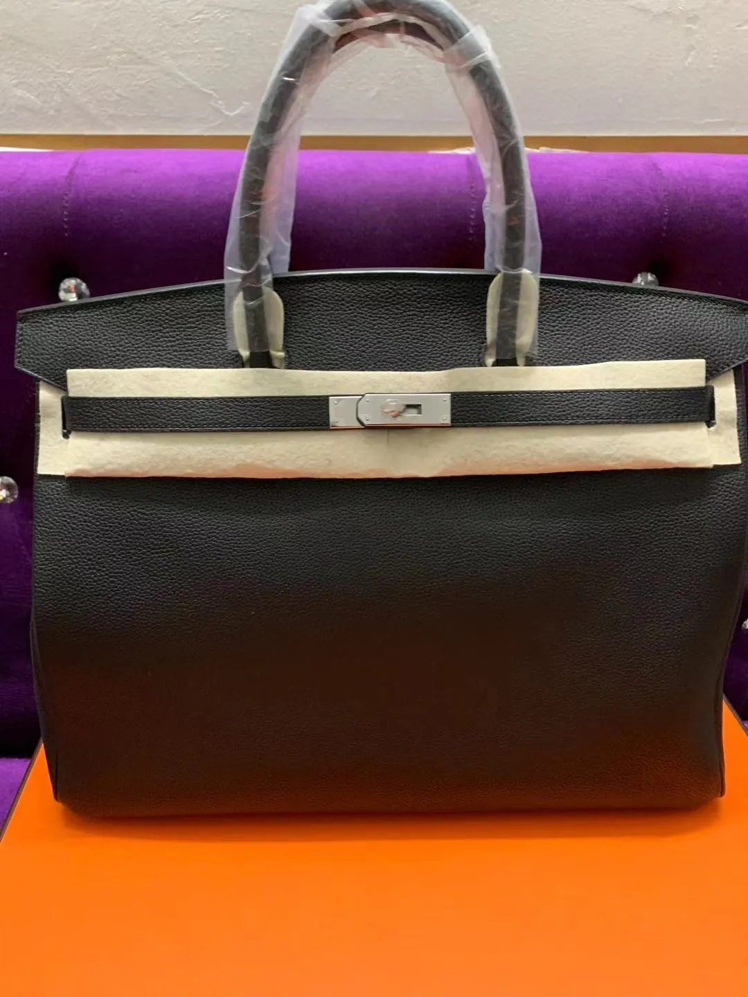 Bolsa da marca de 40 cm Bolsa de luxo Men Bolsa preta Togo de couro de couro artesanal também pode tornar o preço de atacado de cores personalizado