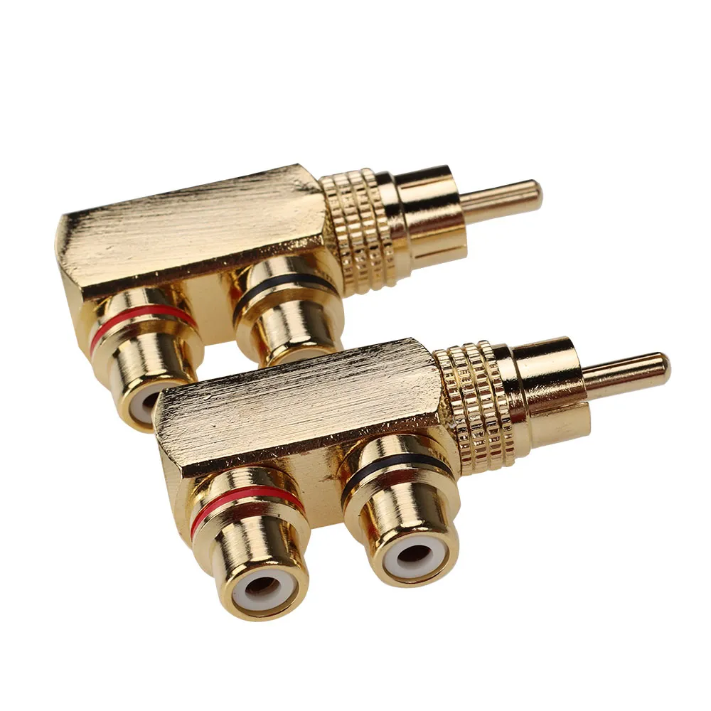 Gold Plated AV Audio Video Splitter Plug RCA Connector Adapter 1 Male to 2 Female F Converter Connectors