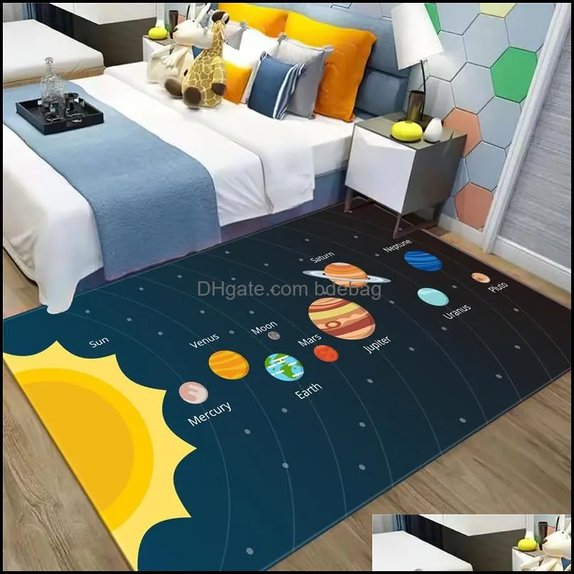 3D Solar system Children Room Carpet Space Planet Rug For Boy Bedroom Anti-slip Mat Bathroom Home Decor Play Crawling Floor Mat 220329