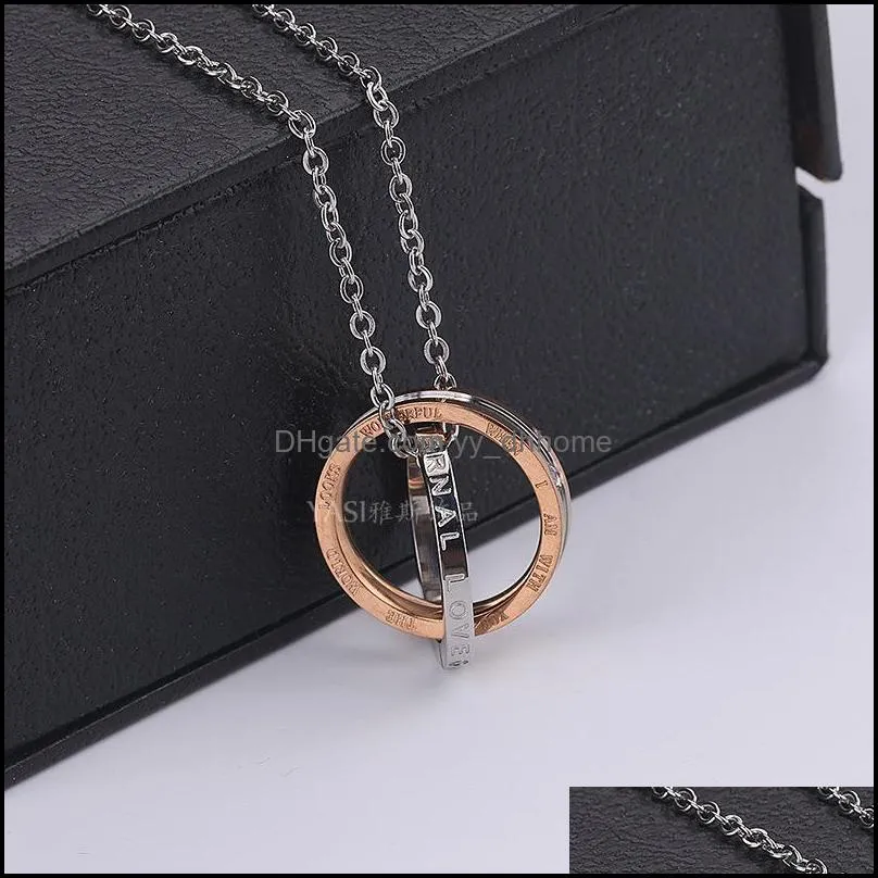 fashion double circle pendant necklace for couple letter interlocking hoop infinity charm necklace eternity best valentine`s day