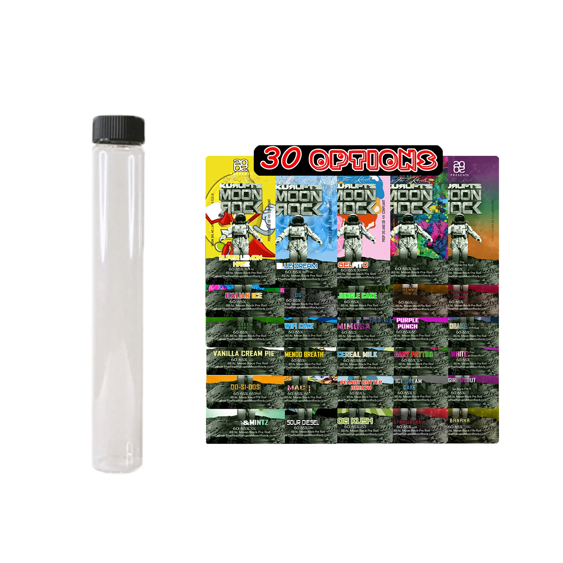 Multi -smaken 1 gram 2020 presenteert kurupts moonrock joint pre -roll kegels 115 mm glazen buisverpakking