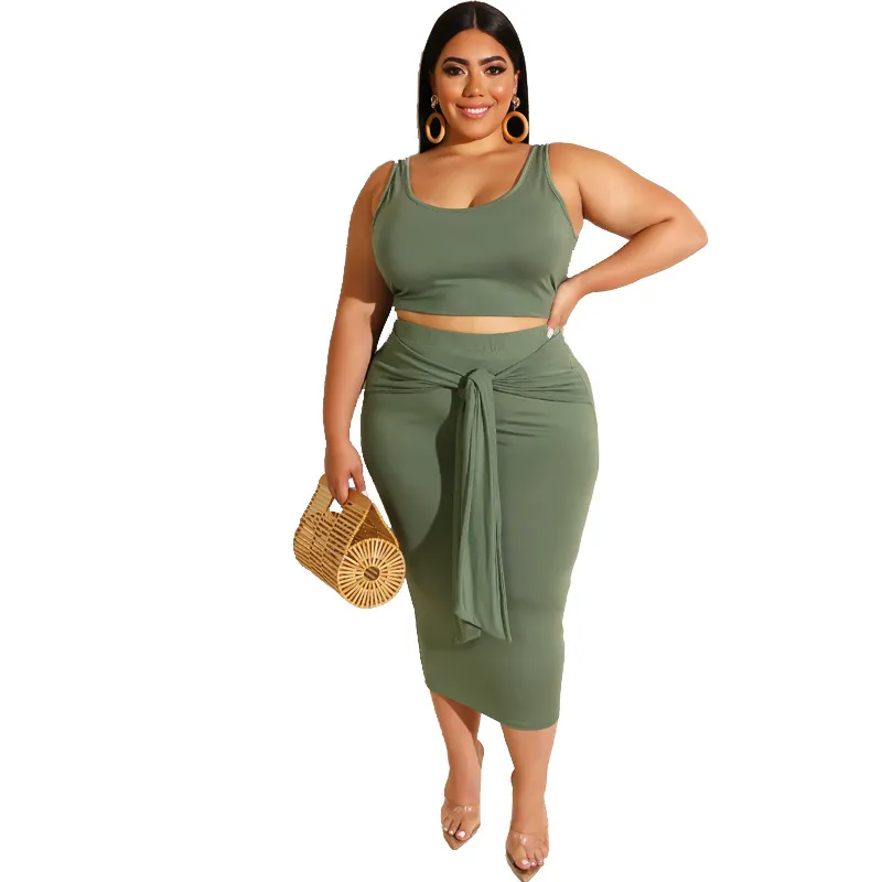 Women Plus Size Party Dresses 2 Piece Sleeveless Tank Top Dress Set Sexy Night Out Clubwear Bodycon Dress