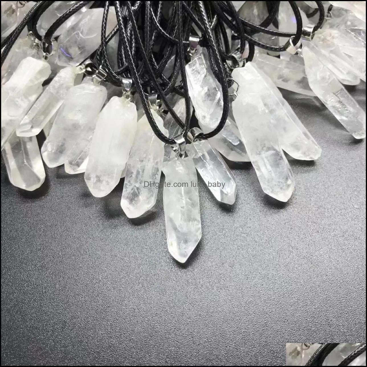 trendy natural white crystal pillar energy healing stone pendant necklace rope necklace women jewelry factory lulubaby