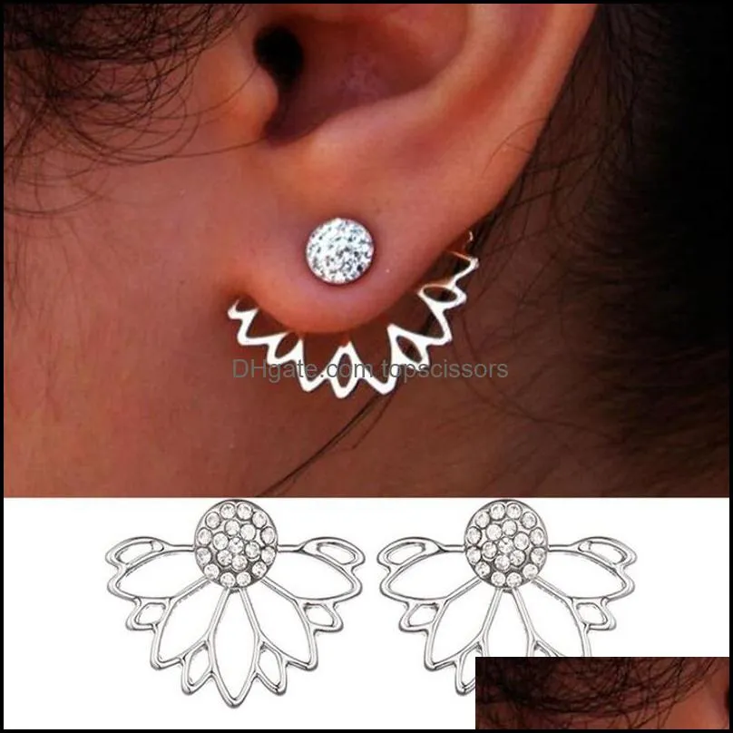 lotus style earrings cz gem ear studs colorful flower alloy women ear jewelry