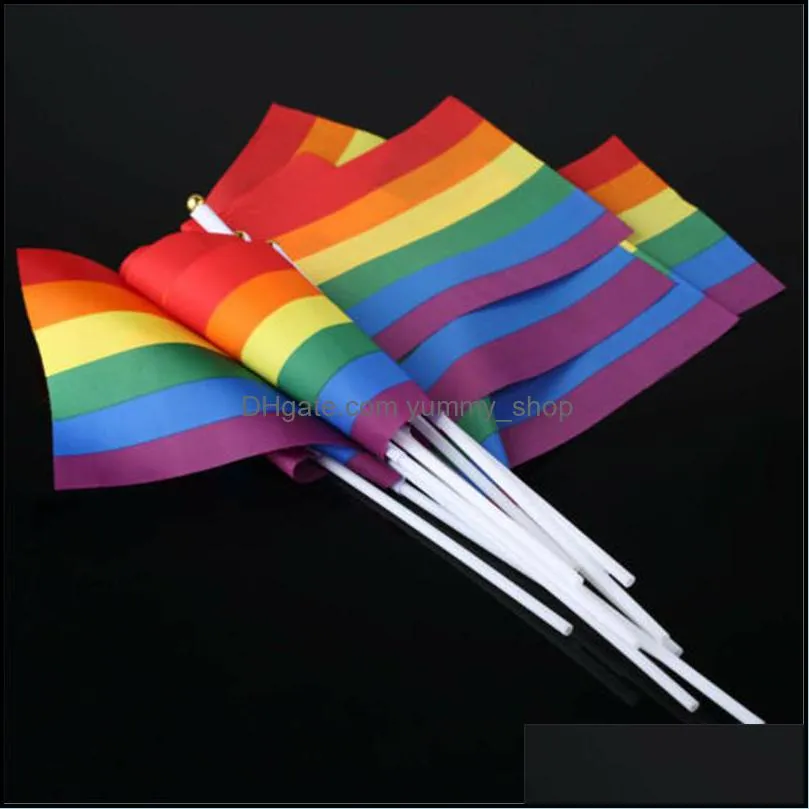 14x21cm rainbow gay pride stick flags small mini hand held lgbt decorations 5x8 inch flag with white soild pole flag progress festival