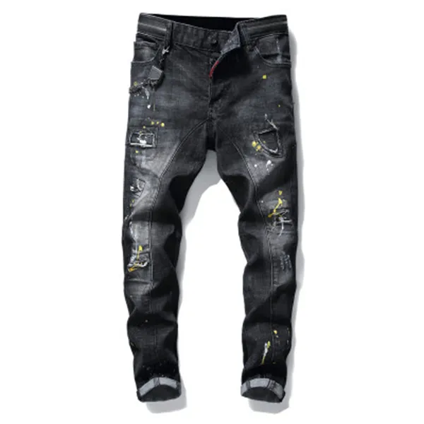 D2 jeans män herr designers jean mager rippade byxor cool kille kausal hål denim mode fit tvättad byxa 0202