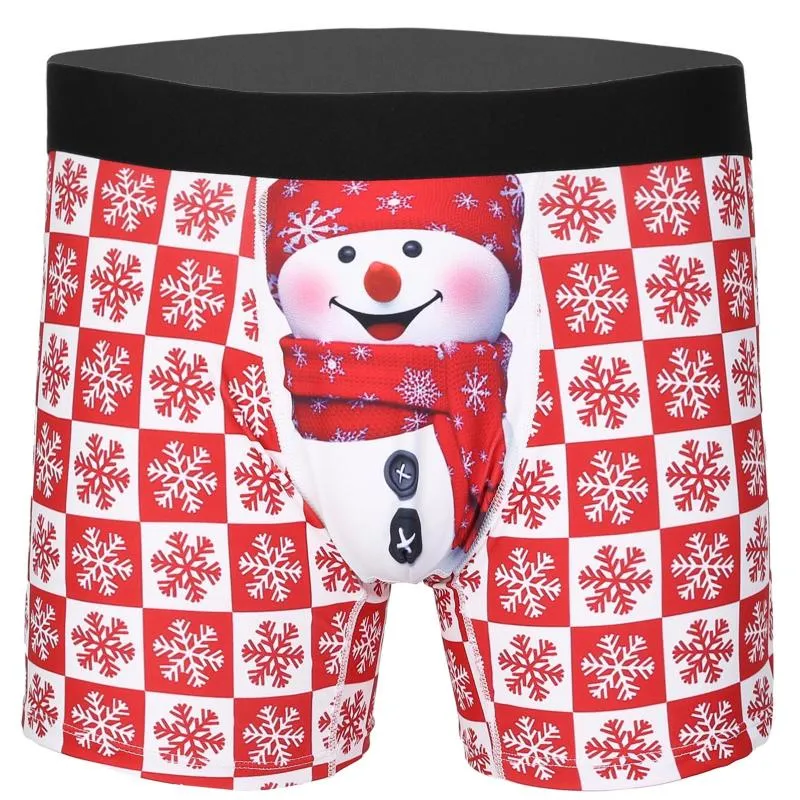 Mutande Pantaloncini da boxer da uomo con pupazzo di neve Slip Intimo natalizio sexy Lingerie per adulti Pantaloni corti Tronchi Mutande da Babbo Natale Mutande