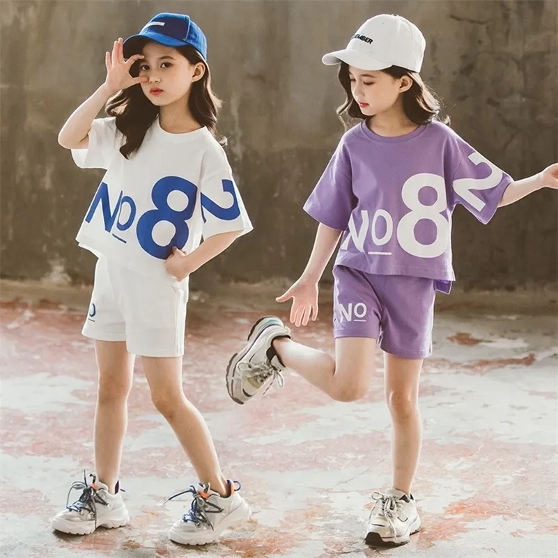 Teenage Girls Clothing sets Summer Fashion Top and Shorts Little Princess Suit 5 6 7 8 9 10 11 12 13 14 år gamla barnkläder 220615