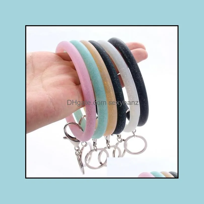 bling key ring bracelet for women girls silicone wristlet strap keychain large circle wrist keyring bangle bracelets q6fz