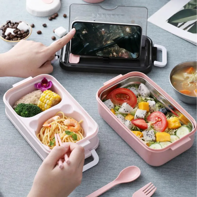 Lunch Box ABS Bento Boxes For School Kids Office Worker 2layers Microwae Heating Lunch Container Food Storage