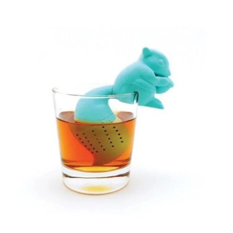 Creative Silicone Infuser Mignon Animal Thé Infuser Fuite Écureuil Queue Passoire Articles Ménagers