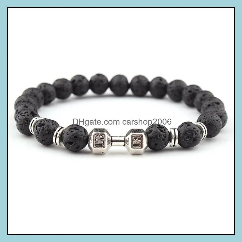 Charme Bracelets Bijoux Pierre De Lave Sier Or Haltère Perle Bracelet Diy Diffuseur D'huile Essentielle Pour Femmes Hommes Drop Delivery 2021 Tfapg