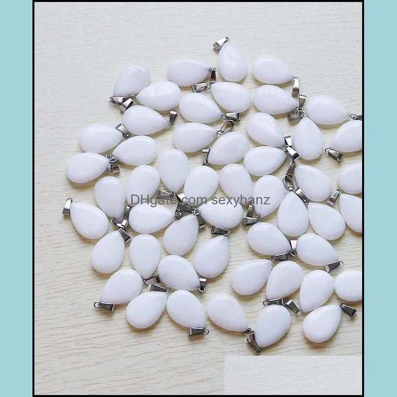 charms warter drop eardrop natural white jade stone beads pendants for jewelry making necklace wholesale