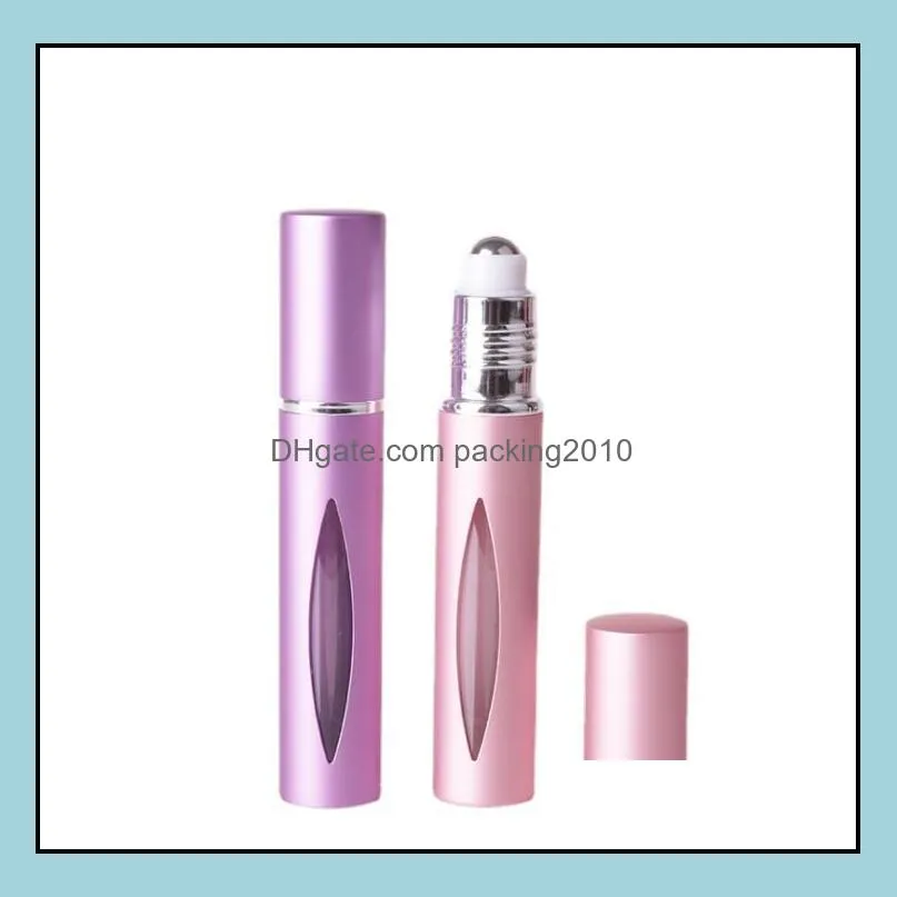 100pcs 10ml aluminum perfume bottle steel roll-on for essential oil mini roller ball bottles travel refillable case container sn4309