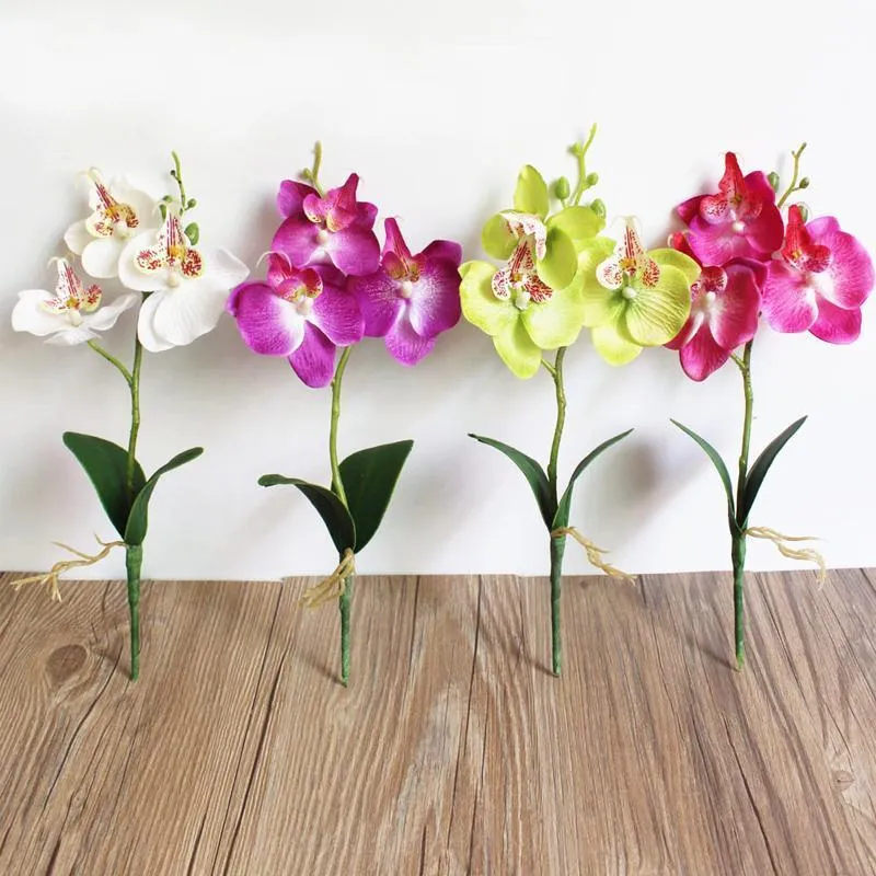 Декоративные цветы венки Мини Phalaenopsis Моделирование Искусство Искусственный цветок Пластиковая орхидея Шелк для Главная Свадьба Украшения Оформление