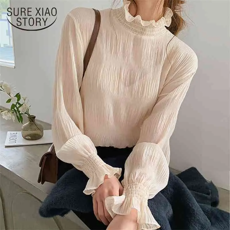 Femmes de printemps Tops Blouse à manches longues Loose de mousseline en mousseline de mousseline en mousseline de mousseline lâche Camisas Camisas Mujer 9542 210401