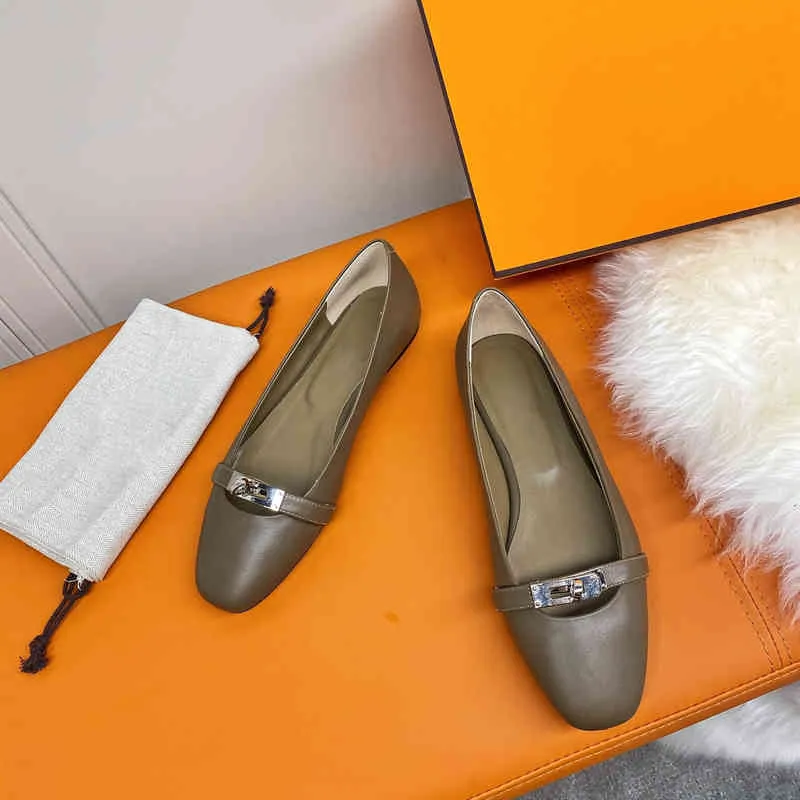 42% OFF 2022 New Slippers Sandals Women Casual Shoes Metal Button Round Toe Ladies Ballet Flats Non Slips Soft Flock Light Leather Zapatos De Mujer