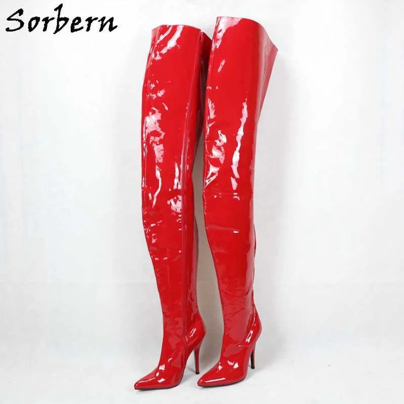 Sorbern 90cm Extreme Long Red Thigh High Boots With Thick Lining