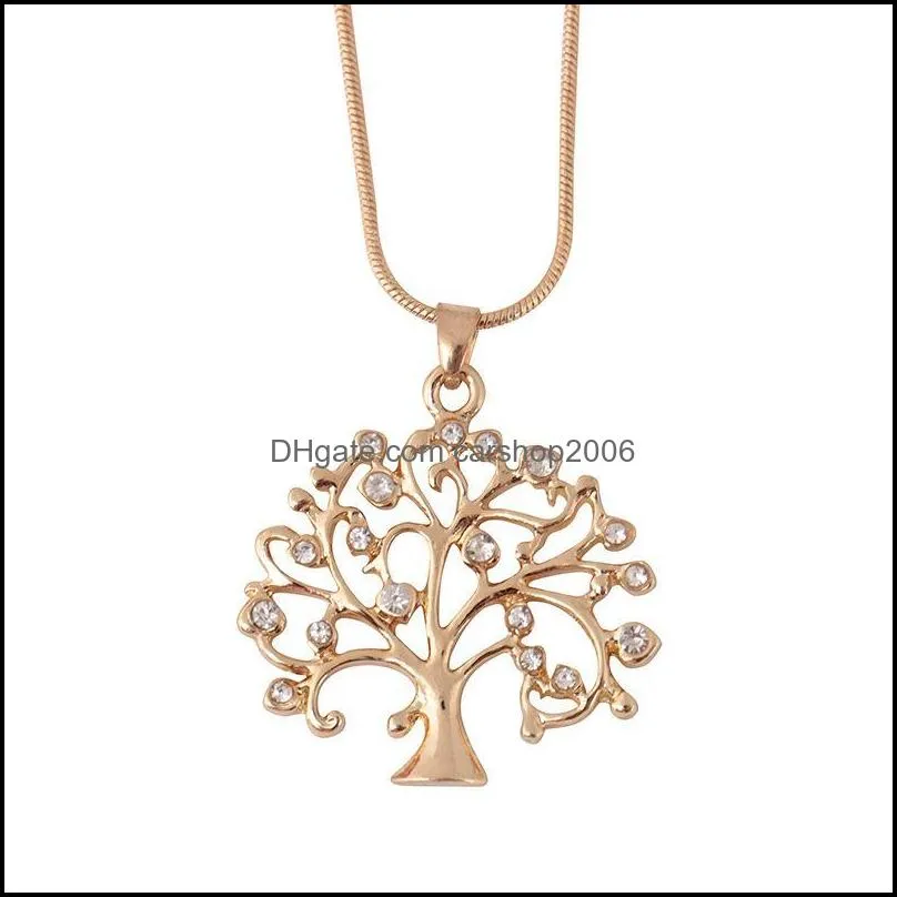 Pendant Necklaces Necklace Personality Round Tree Of Life Rose Golden Metal Chain For Women Jewelry Gifts