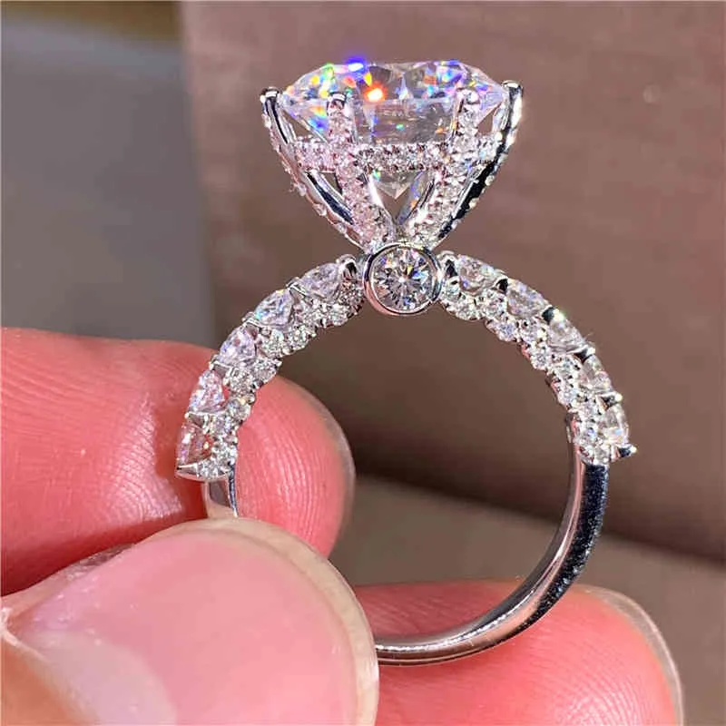 10K AU417 Wit Goud Vrouwen Moissanite Diamanten 1 2 3 4 5 CT Ronde Luxe Bruiloft Party Engagement Anniversary Ring