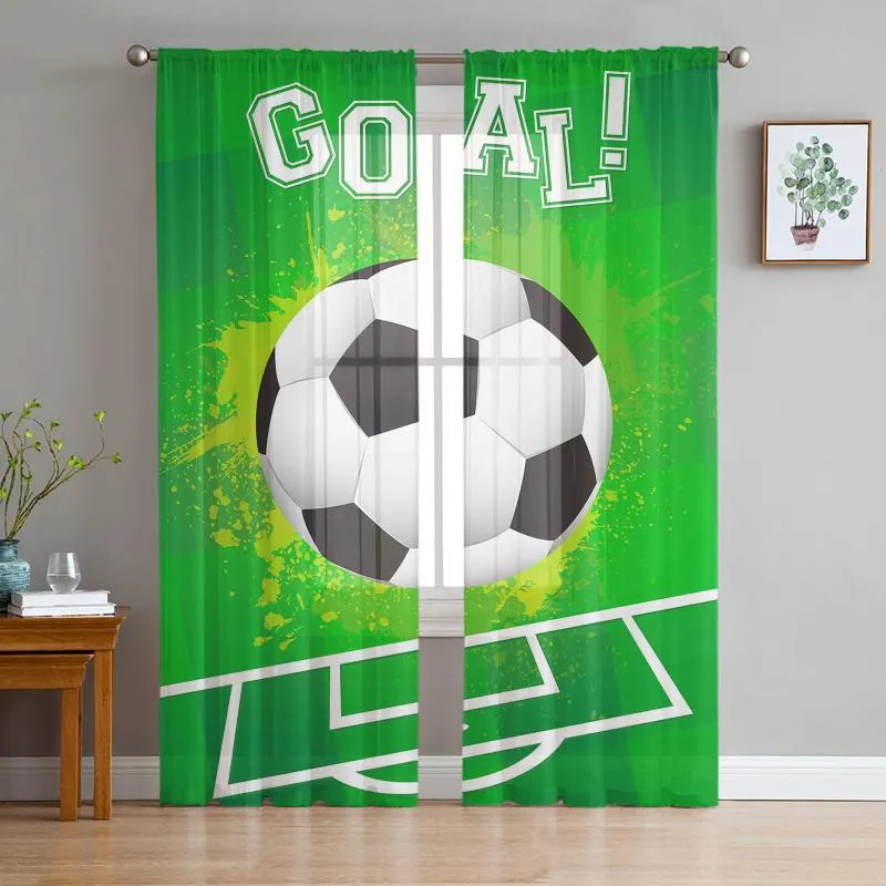Zasłony zasłony piłkarski projekt piłki nożnej Zielony tiulowe zasłony okienne do salonu Sypialnia nowoczesna organza drapescurta
