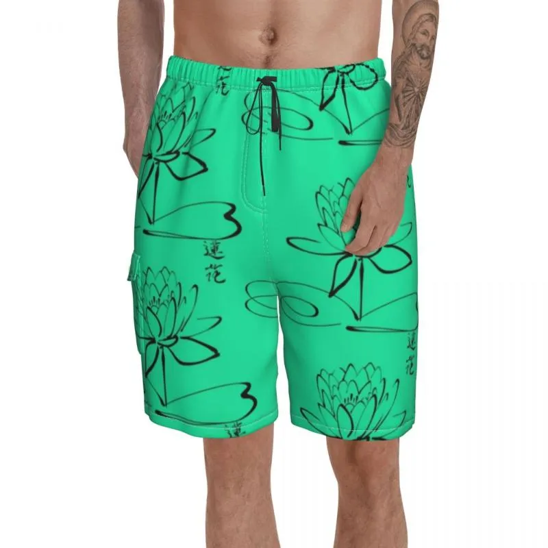 Heren shorts lotus bord badende zwembroek polyester grappige mannen zwemmen trunksman's