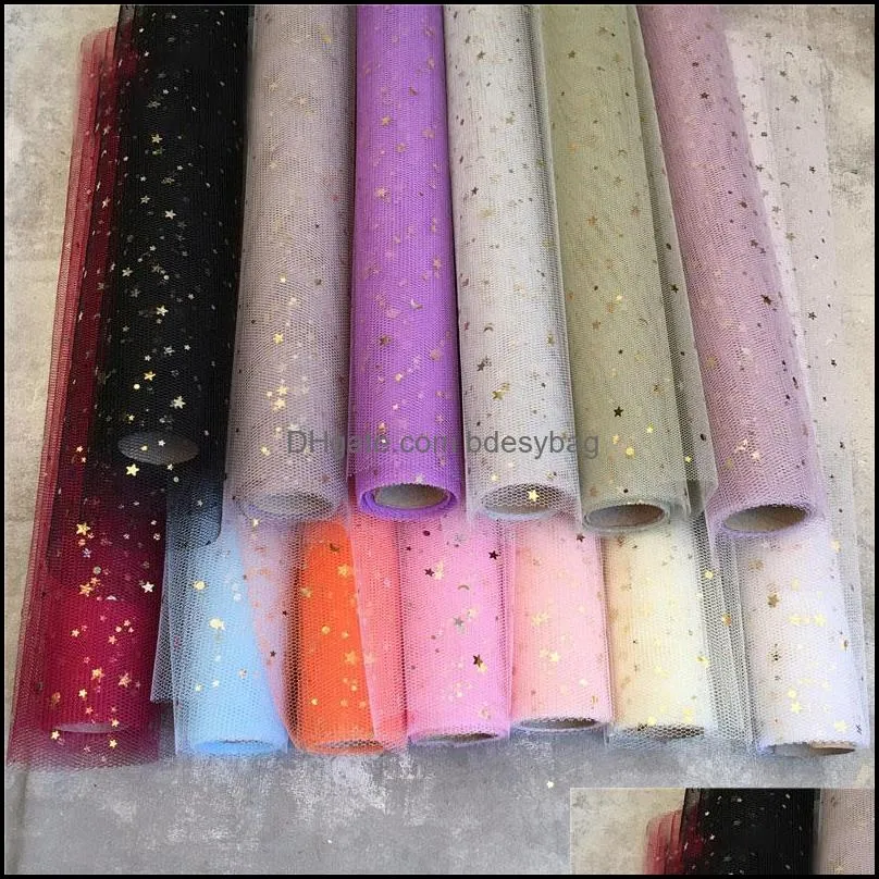 50cm*5y love star glitter tulle roll spool craft wedding party decoration bouquet wrap organza sheer gauze table runner
