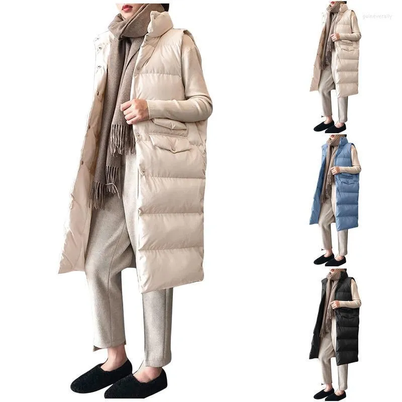 Men's Vests Autumn Winter Cotton Down Vest Women Ladies Casual Waistcoat Female Sleeveless Long Jacket Slim Fit Warm Puffer Coat Guin22