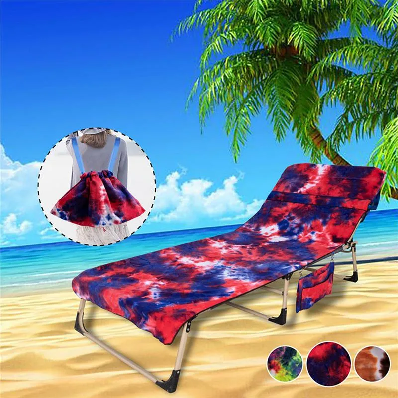 Fodere per sedie Telo da spiaggia con tasche laterali Tie Dye Microfibra Terry Chaise Lounge Asciugamano per piscina Prendere il sole VacationChair