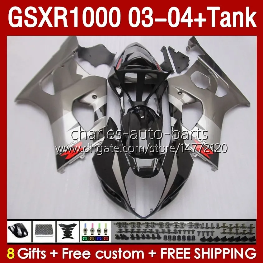 OEM Fairings & Tank For SUZUKI silvery grey GSXR-1000 K 3 GSX R1000 GSXR 1000 CC 03-04 Body 147No.1 1000CC GSXR1000 K3 03 04 GSX-R1000 2003 2004 Injection mold Fairing kit