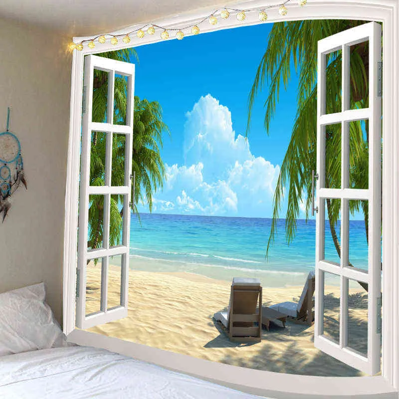 Beach Tapestry Seaside Landscape Background Wall Hanging 3d Digital Printing Living Room Bedroom Decoration Large Blanket J220804