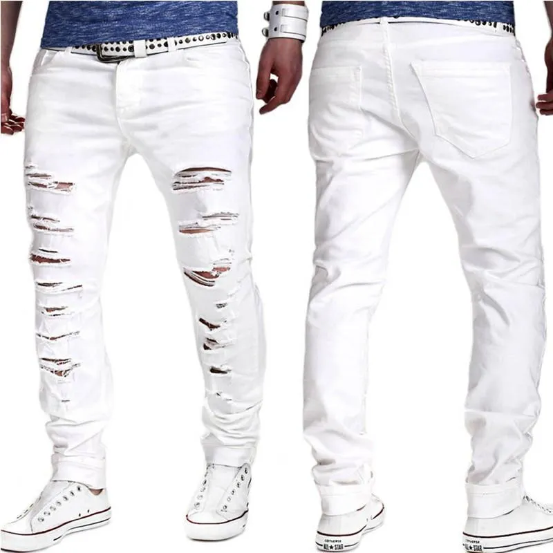 Мужские джинсы разорванные брюки ретро -мод