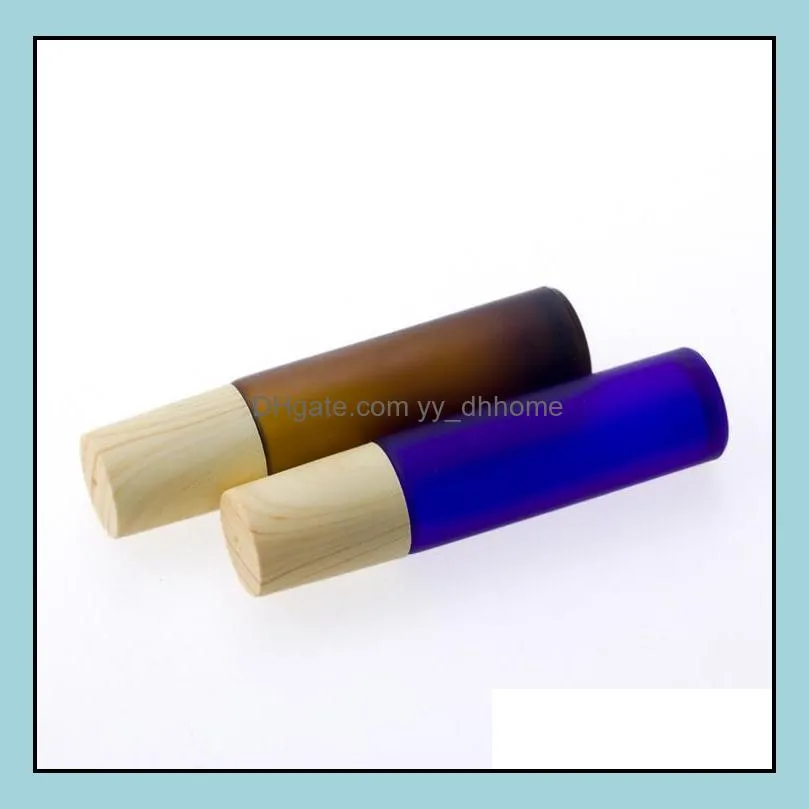 10ml amber blue clear frosted glass roll on bottle  oil perfume bottle travel dispenser bottle steel roller ball wood grain
